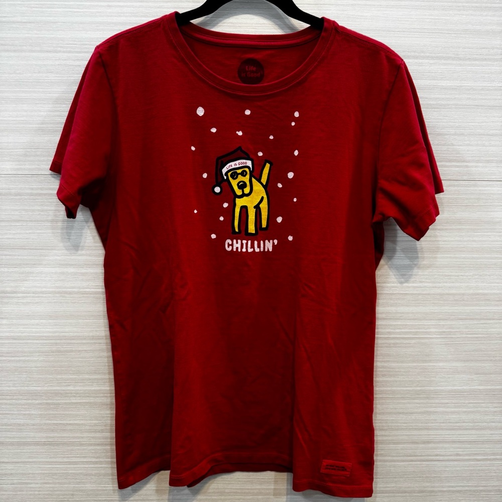 Life is Good Red Graphic T-Shirt with Dog Print size Large - Picture 3 of 6